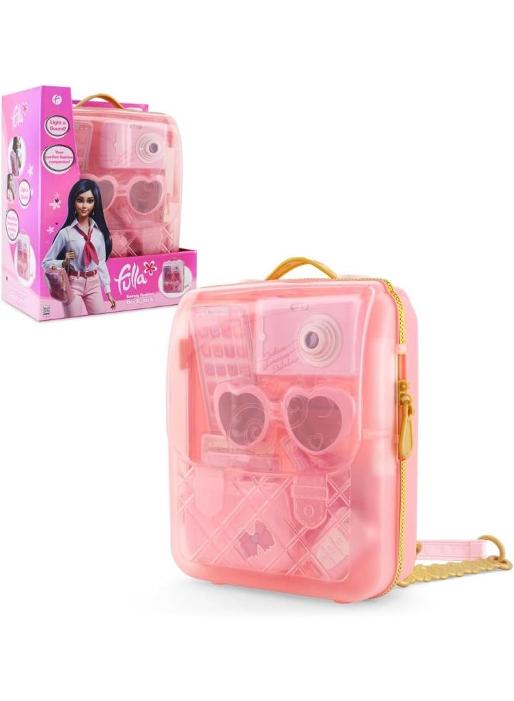 Fulla Beauty Fashion Backpack for Girls with Light-Up Camera & Phone, Lipstick, Glasses, Alarm, Wallet, Makeup Accessories & Cards, Pretend Play Set for Girls, Ages 3+ - Image 1